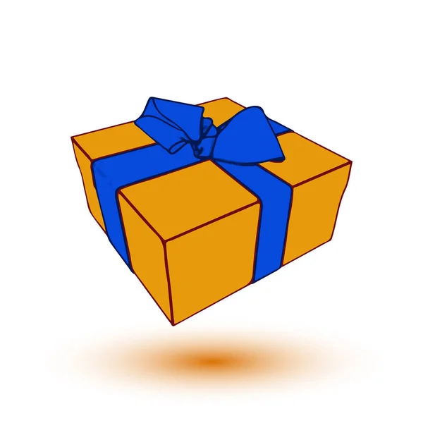 Caja de regalo naranja regalo con lazo azul y cinta. ilustración —  Fotos de Stock