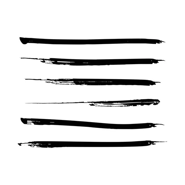 Fekete festék, tinta ecsetvonások, vonalak halmaza. Piszkos művészi tervezés elemei. Vektoros eps10. — Stock Vector