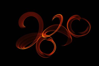 Mutlu yıllar 2020 siyah arka plan üzerinde yangın alev veya duman ile yazılmış izole numaraları