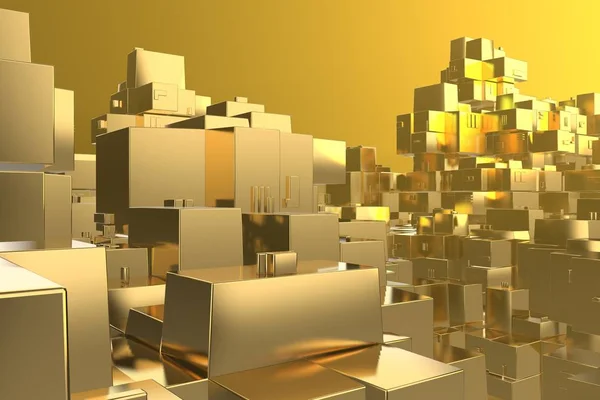 Idée concept riche en richesse Ville dorée aux rayons du coucher du soleil Espace abstrait background.3D illustration rendu — Photo
