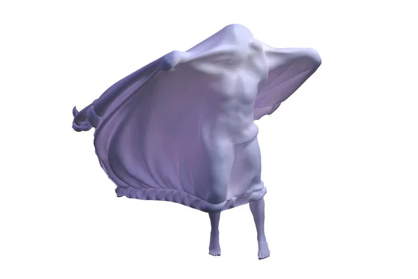 White Ghost boy figure covered with a blanket sheet on White Background. Halloween 3d illustration — Stock Photo, Image