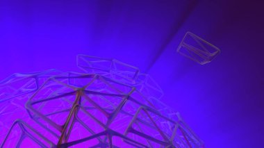 3D render kaotik Kafes Izgara hücresel mulecular yapısı ile yüksek poly kürenin kavramı. Sci-Fi arka plan ışık Tanrı ışınları ile boş alanda çokgen şeklinde. Fütüristik tasarım biyo