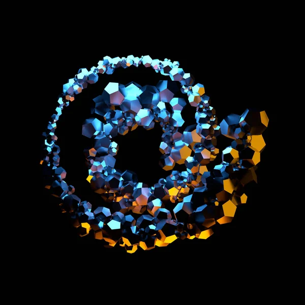 Broche de joyería abstracta composición circular de esferas de poli baja y polígonos de luz en forma de hélice. Marco de burla para su diseño aislado sobre fondo negro 3d ilustración — Foto de Stock