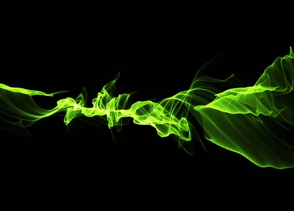 Illustration of Green luminous line of paricles representing a sound wave on a black abstract Futuristic digital background with copy space. Banner for your design — Stock Photo, Image