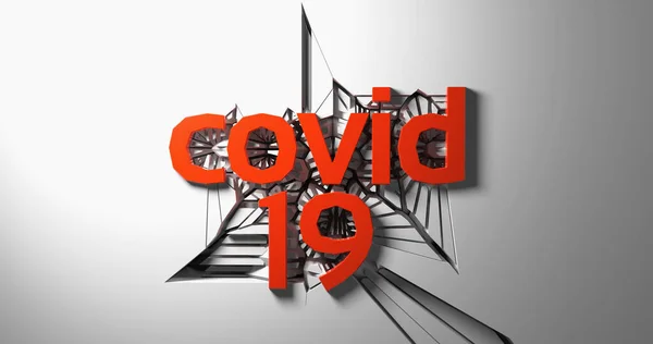 Covid 19 röda bokstäver av tredimensionella bokstäver och siffror mot en sprickbildning vit vägg. 3D-illustration — Stockfoto