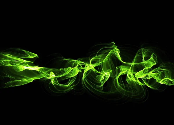 Ilustración de Línea luminosa verde de paricles que representan una onda sonora sobre un fondo digital futurista abstracto negro con espacio de copia. Banner para su diseño — Foto de Stock