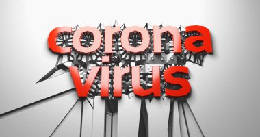 Coronavirus kırmızı harfleri üç boyutlu harfler ve beyaz bir duvara karşı numaralar. 3d illüstrasyon