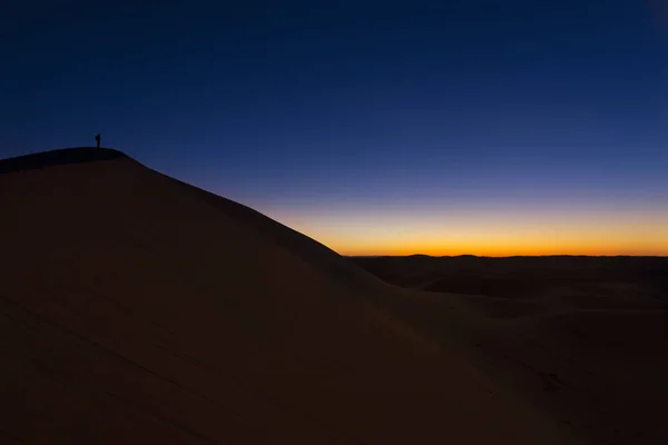 Zonsondergang Erg Chegaga Marokko Erg Chegaga Chigaga Één Van Twee — Stockfoto