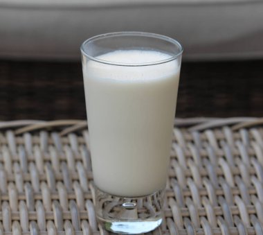 Kamış arka planında kendi kendine yapılmış vanilyalı milkshake.