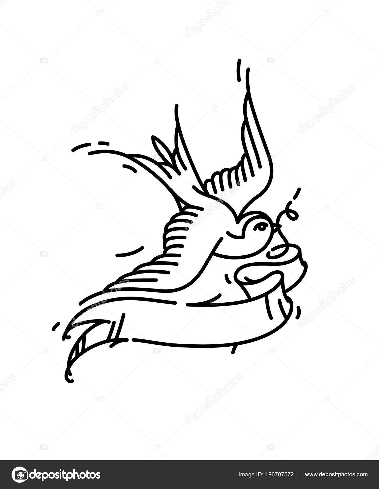 Tatouage Oiseau Avale Sans Une Inscription Sur Ruban Avec