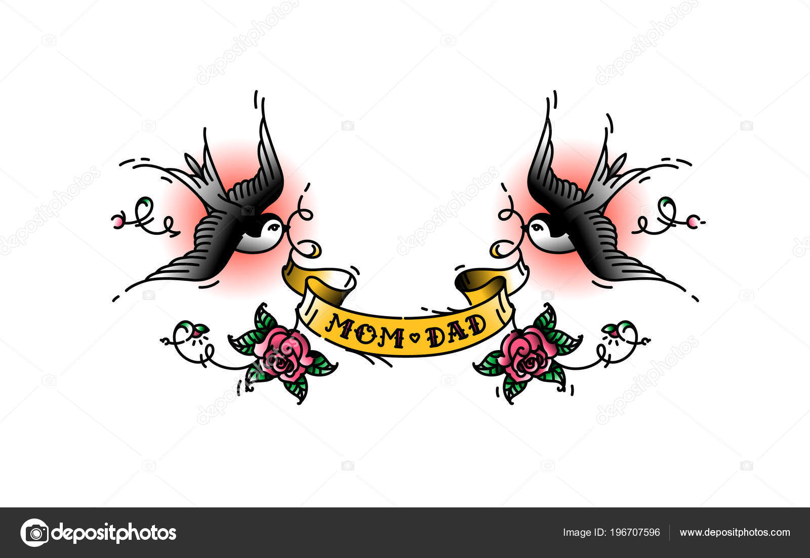 Tattoo Swallows Inscription Mom Dad Tape Vector Illustration ...