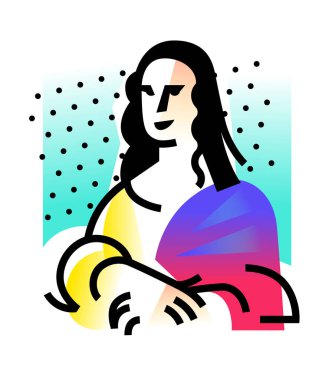 Mona Lisa Illustration. Gioconda, sanatçı Leonardo Davinci simgesi. Logo ünlü bir çalışma, yorumu. Vektör düz çizim. Logo için güzellik salonları, stüdyo. Soyut resim.