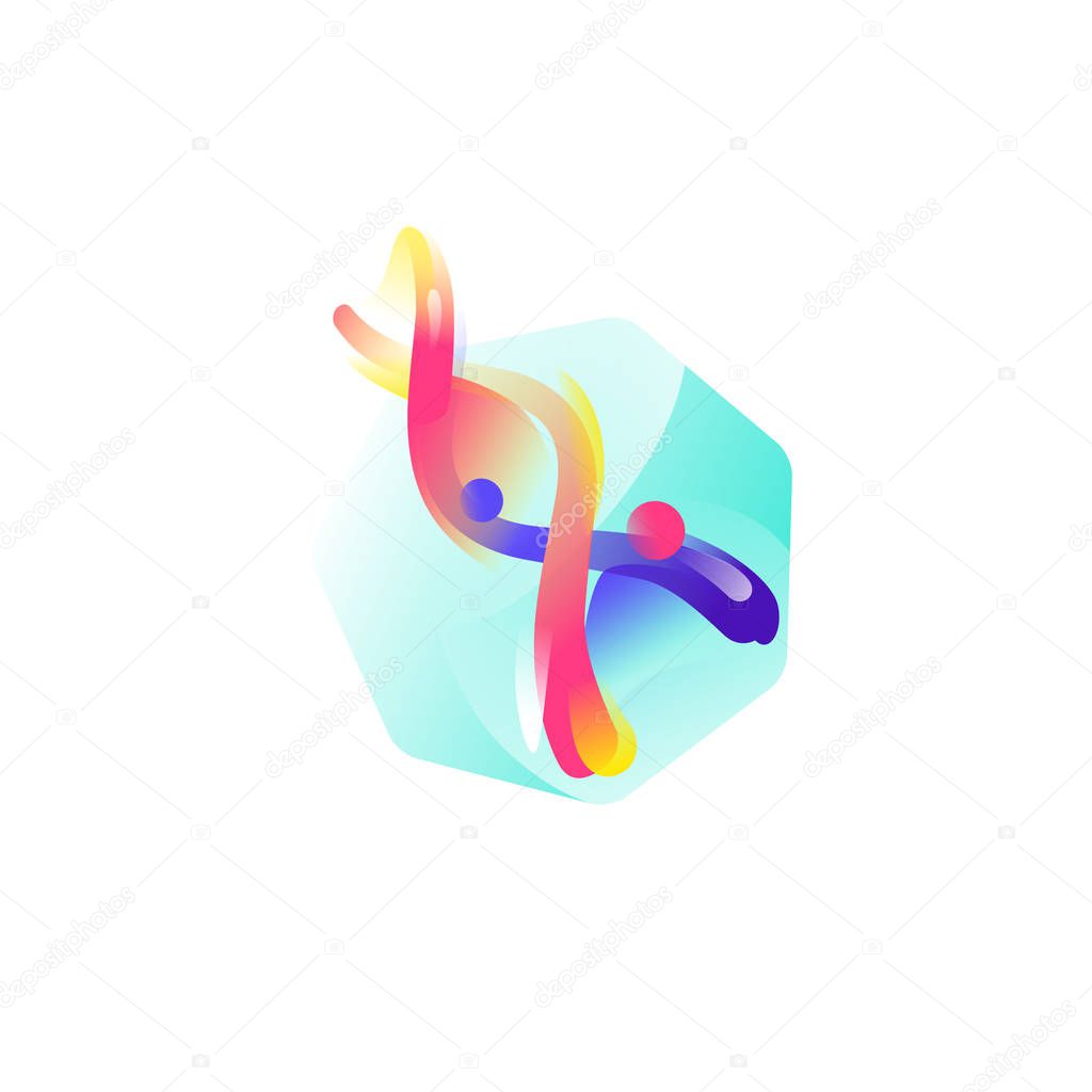 Structure of DNA. Vector flat icon. Illustration of a DNA molecule. Image is isolated on white background. Form style. Icon for website and print. Talisman, a brand for the company. Symbol, emblem.