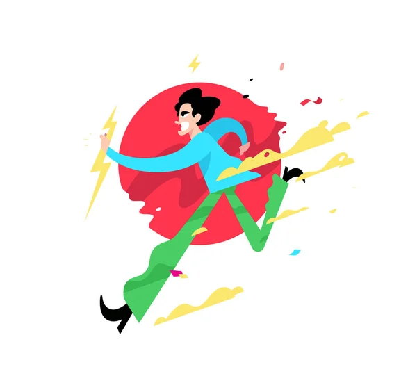 Ilustración Tipo Malvado Corriendo Ilustración Vectorial Joven Lindo Está Corriendo — Vector de stock