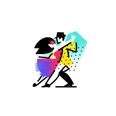 Dans eden adam ve kadın çizimi. Simge balo salonu, spor dans etmek. Tango, vals, Latin Amerikan Dansları. Dans stüdyosu için logo. Soyut resim.