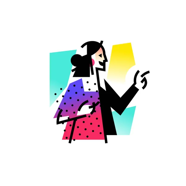 一个时髦的女孩的例证 图标摘要 家庭主妇 歌曲比赛的标志 矢量插图 服装店的插图 工作室的标志 吉祥物 — 图库矢量图片