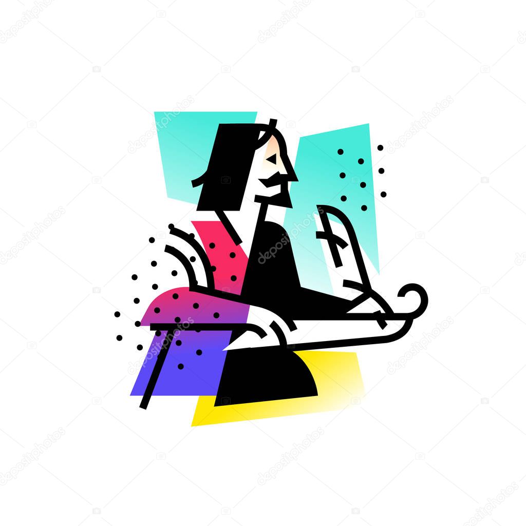 Illustration of the writer, the poet. Icon of the logo for the literary club. Illustration for a tattoo, site, poster, postcard. Image on white background isolated. Vector illustration.