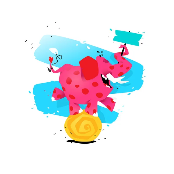 一个卡通粉红色的大象在一个球的插图 矢量插图 图像在白色背景下被隔离 插图为横幅 儿童商店 吉祥物 — 图库矢量图片