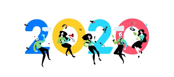 Иллюстрационная Надпись 2020 Новый Год Офисе Сотрудники Вокруг Надписи Изображение — стоковое фото