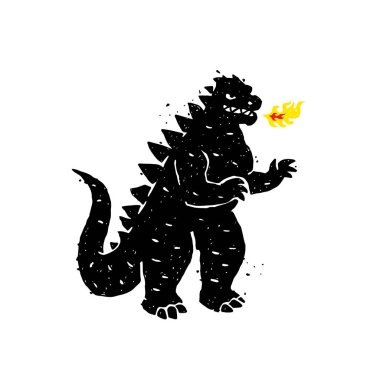 Illustration of fire-breathing, dragon, dinosaur. Vector illustration. A hero for a site, a banner or a store. Image is isolated on white background. Angry, but very cute character. Mascot. clipart