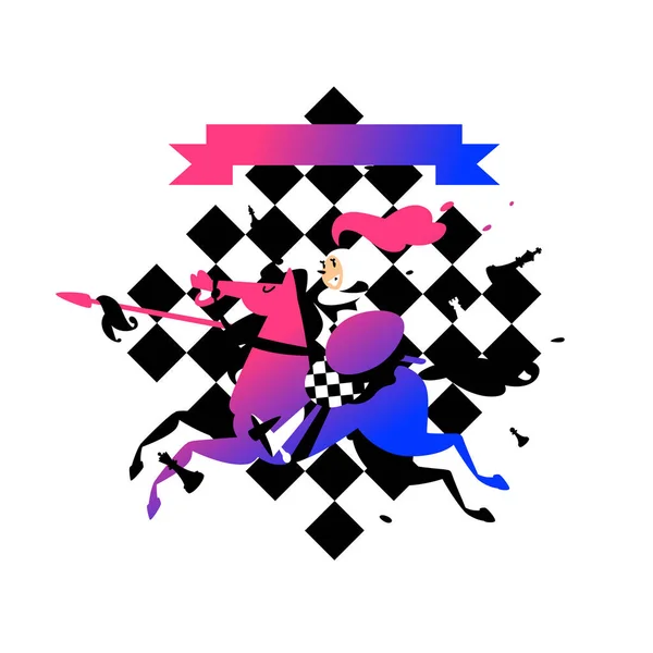 馬上槍での駒のイラスト ベクトルの図 イラスト バナーのウェブサイト イメージは 白い背景に分離されます チェス クラブのポスター カバー — ストックベクタ