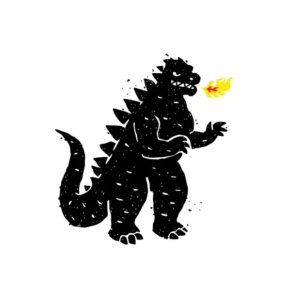 Ilustración Respiración Fuego Dragón Dinosaurio Ilustración Vectorial Héroe Para Sitio — Vector de stock
