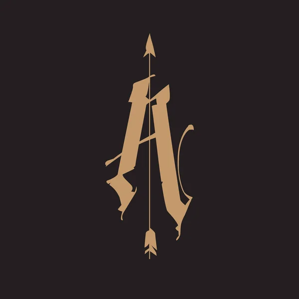 Логотип Літери Стрілкою Готичному Стилі Векторна Емблема Образ Ізольовані Чорному — стоковий вектор
