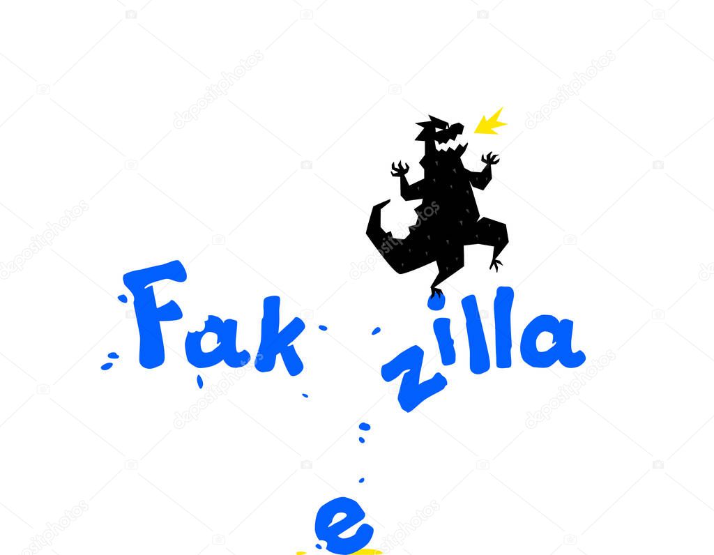 Logo template, dragon illustration. Vector logo. Image is isolated on white background. A sign, a mascot of the company. Form style. Logo of the fire-breathing dragon. Brand for the company. Fakezilla.