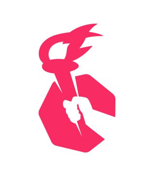 Logo, elinde meşale. Vektör. Görüntü beyaz arka plan üzerinde izole. İsyan, devrim ve kardeşlik sembolü. Hakları için mücadele. Amblem şirketin marka. İşareti. Eğitim.