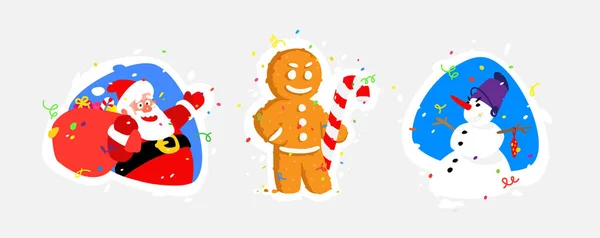 Ilustrações Personagens Para Ano Novo Vector Pai Natal Boneco Neve —  Vetores de Stock