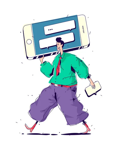 Ilustración Hombres Con Smartphone Grande Vector Administrador Mensajes Chat Envío — Archivo Imágenes Vectoriales