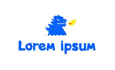 Logo, godzilla, çizimi ejderha. Vektör düz logosunun. Görüntü beyaz arka plan üzerinde izole. İşareti, şirket maskotu. Kurumsal kimlik. Yangın nefes dragon logosu.
