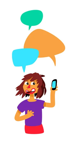 Dívka Komiksových Bublin Telefonem Vektor Dívka Chatování Ilustrace Karikatuře Stylu — Stockový vektor