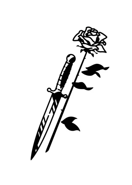 Tatuaje Una Daga Rosas Vector Tatuaje Vintage Estilo Vieja Escuela — Vector de stock