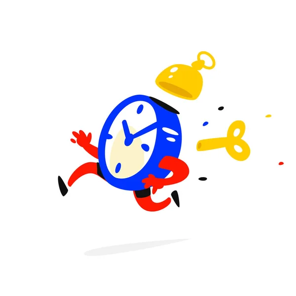 Personaje Dibujos Animados Corriendo Despertador Ilustración Vectorial Acabó Tiempo Reloj — Vector de stock