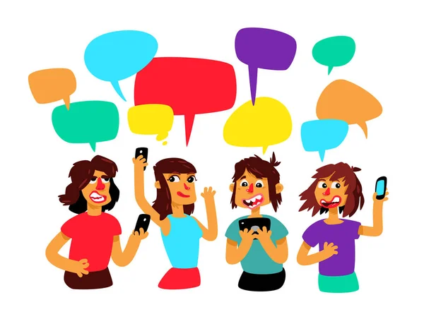 Group People Comic Bubbles Debating Vector People Chat Illustration Cartoon — Stock Vector