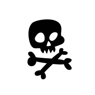 Çizgi film kafatası. Vektör. Düz simge stilize insan kafatası. Büyük işaret. Jolly Roger. Logo simgesi. Etiket.