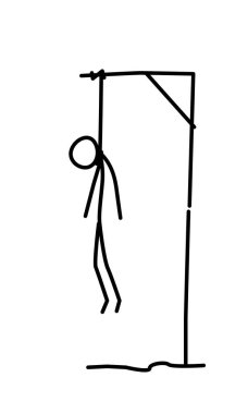 Asılan adam Illustration. Vektör. Ölü döngü içinde. Metafor. Doğrusal tarzı. Resmi Web sitesi veya sunum için. Sonunda hayat final.