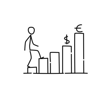 Finansal büyüme yatırım Illustration. Vektör. Kariyer ilerleme. Metafor. Doğrusal tarzı. Resmi Web sitesi veya poster için. Para birimi büyüme çizelgeleri.
