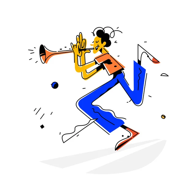 Иллюстрация Человека Играющего Трубе Вектор Яркий Винтажный Образ Музыканта Метафора — стоковый вектор