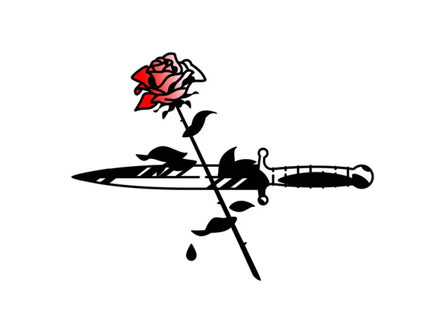 Tatuaje Una Daga Rosas Vector Tatuaje Vintage Estilo Vieja Escuela — Vector de stock