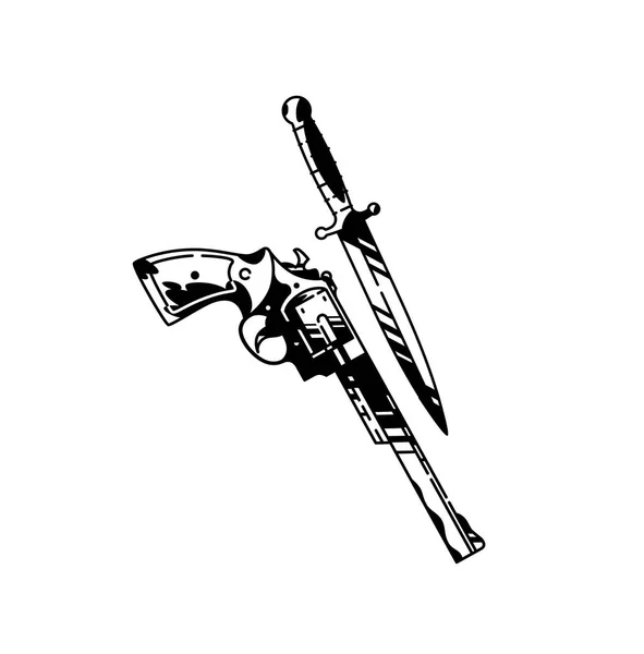 手枪和刀的插图 冷和枪 希普斯特纹身美国旧学校的风格 在白色背景上隔离的项目 轮廓图 — 图库矢量图片