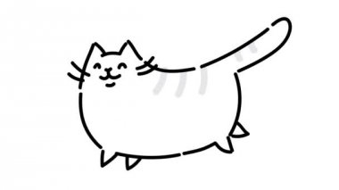 Şişman şirin kedi çalışır. Resim beyaz bir arka plan üzerinde çekilen. Koşma kabarık kedi sağlanıncaya. Komik kedi. El ile kontur animasyon. Şirin sihirli kedi. Arzularını yerine getirir. Yansıtılmış.