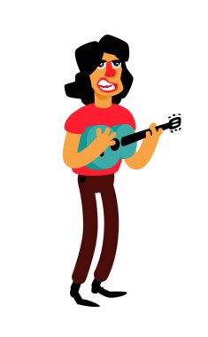Bir şarkıcı gitar Illustration. Vektör. Komik karakter. Çizgi film adam güzel şarkı söylüyor. Latin Amerikalı müzik sanatçısı.