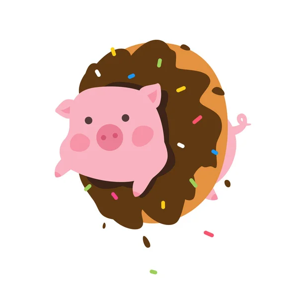 Illustratie Van Een Cartoon Kat Een Donut Vector Vlakke Stijl — Stockvector