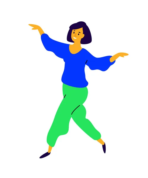 Cheerful Dancing Girl Rejoices Life Vector Illustration Laughing Young Woman — Stock Vector