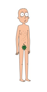 Çıplak Adam bir incir yaprağı ile Illustration. Vektör. Düz stil. Çıplak genç çizgi film adam.