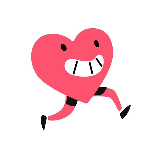 Coração Personagem Vector Ilustração Coração Vivo Correndo Estilo Plano Dia — Vetor de Stock