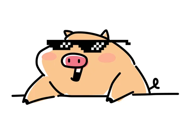 Illustration Fashionable Pig Pixel Glasses Vector Flat Style Character Animation — Stock Vector