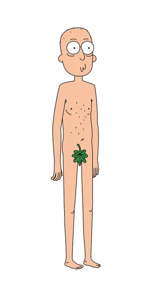 Ilustración Adán Desnudo Con Una Hoja Higo Vector Estilo Plano — Vector de stock